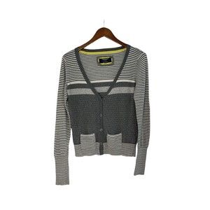 American Eagle Outfitters Womens Cardigan V-Neck Button Up Stripe and Dot Knit S